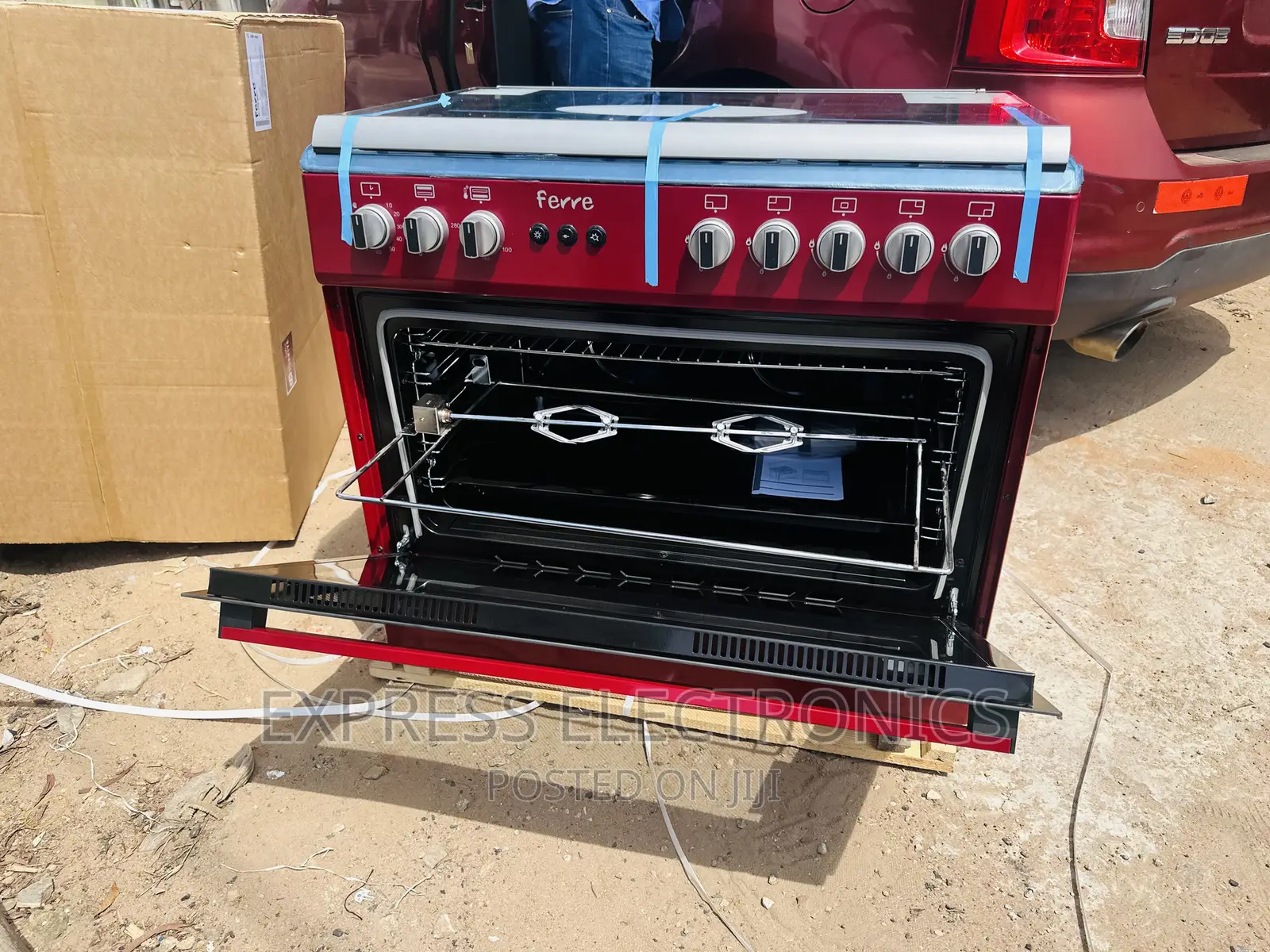 Easy Setup Gas Cooker Auto Ignition 5burner Red Oven Grill