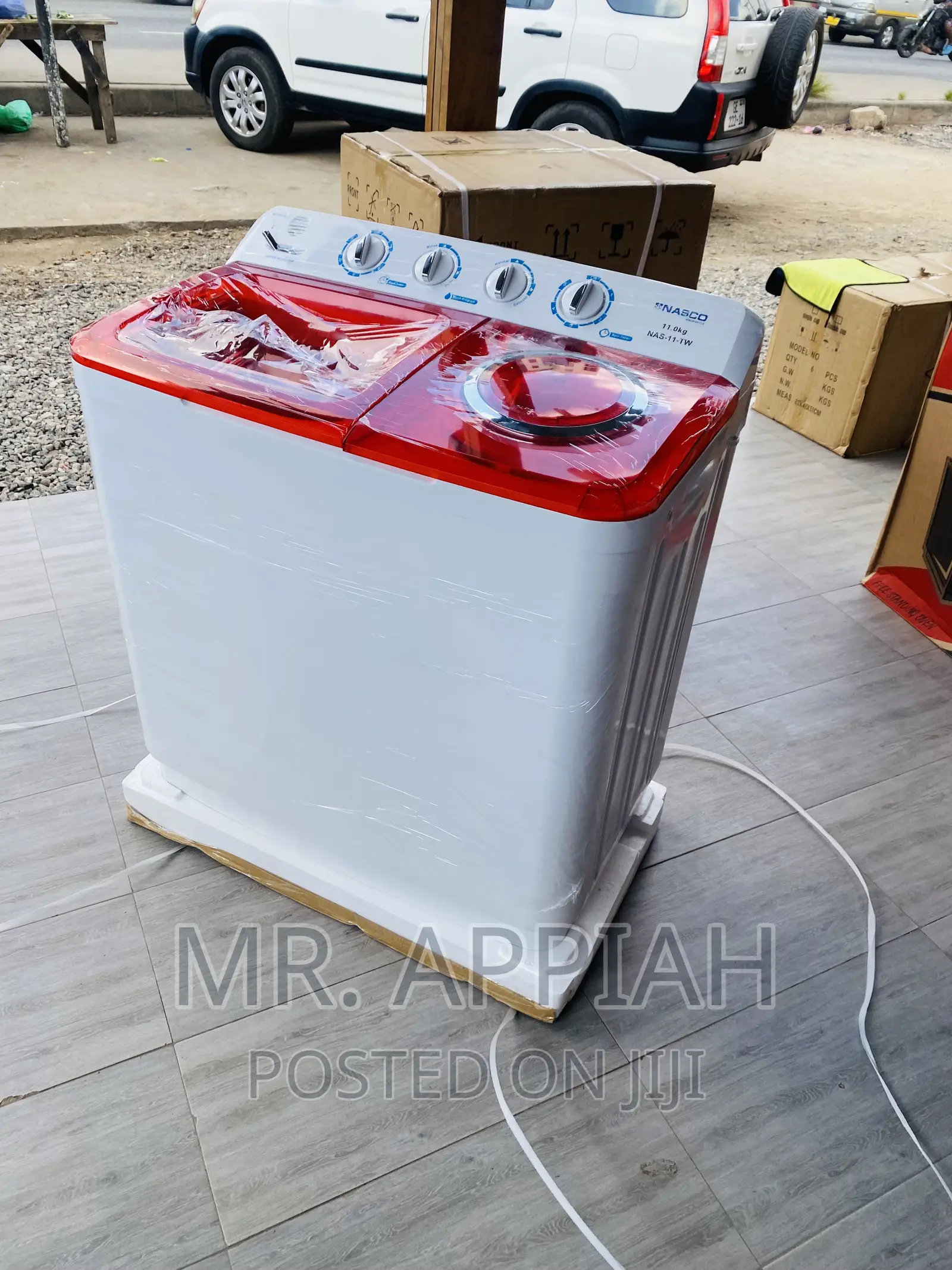 Nasco 11kg Electric Washing Machine + Spin/Dry(White/Red).
