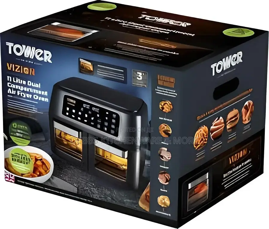 Tower Vizion 11L Dual Compartment Air Fryer Oven Black