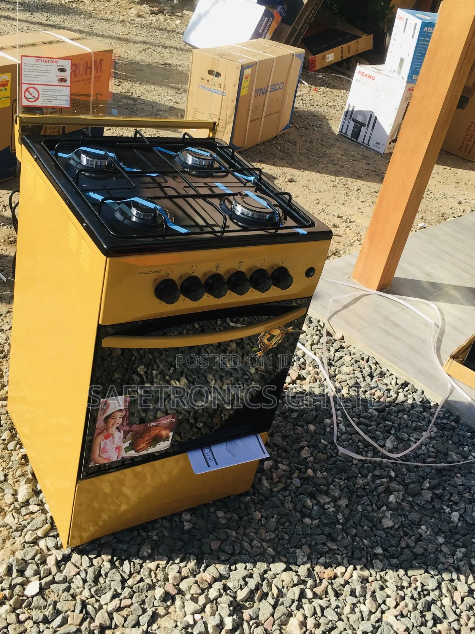 Glass Lid Oven With Grill 50x50 4 Gas Cooker Volcano Gold