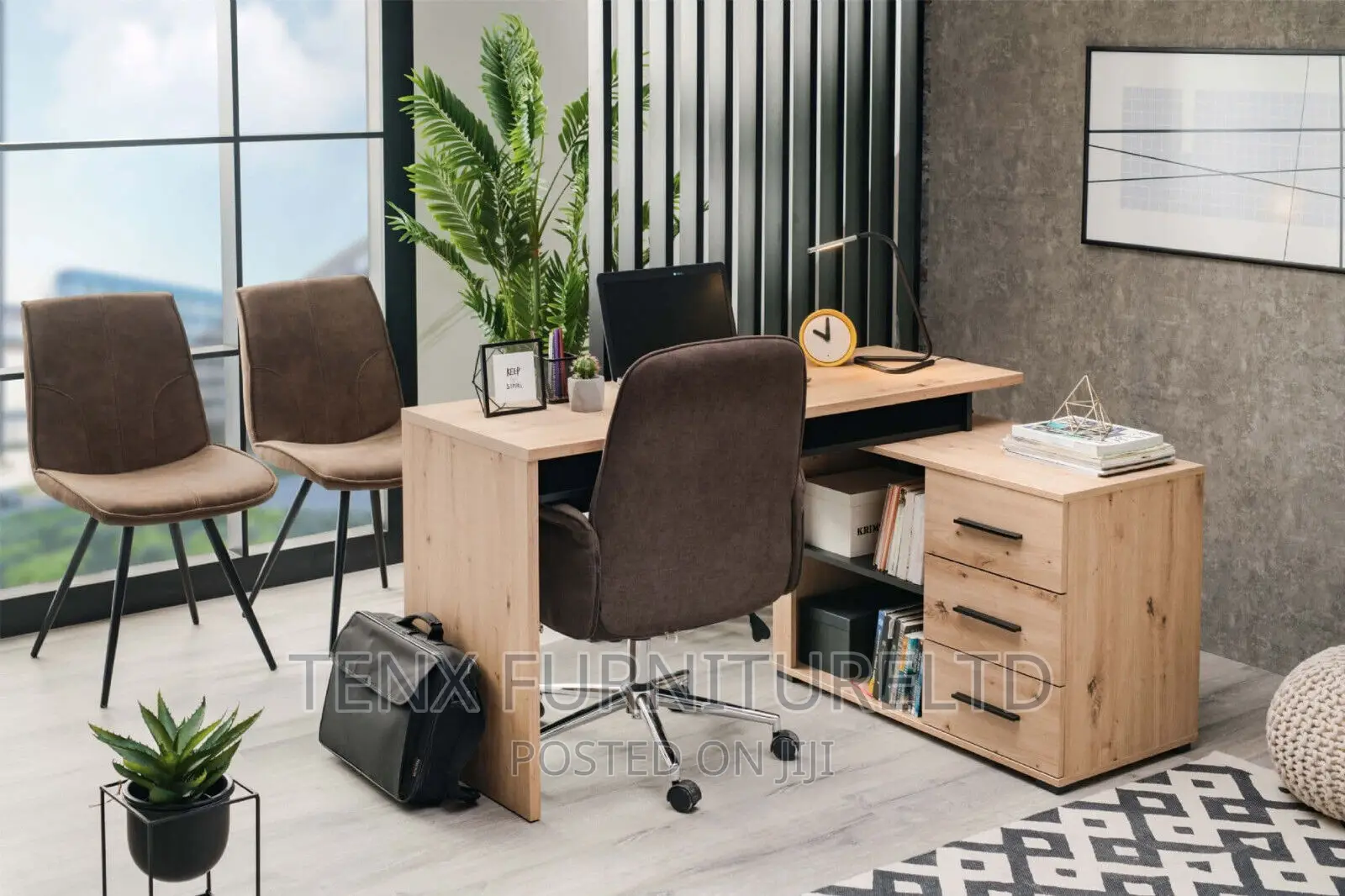 Computer Office Desk With Storage Drawer (Alfano Oak Effe)