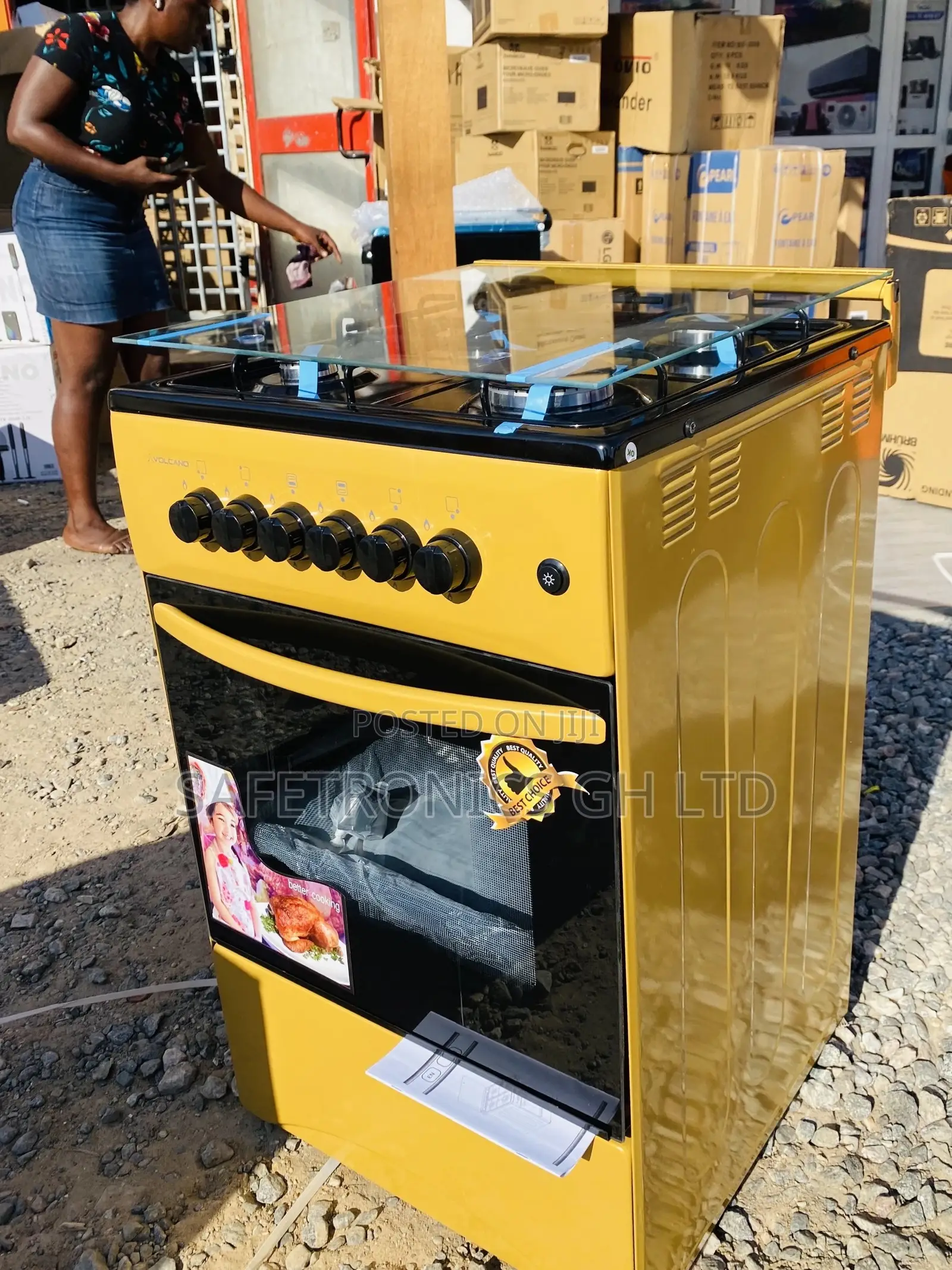 Oven With Grill 50x50 Glass Lid Volcano 4 Gas Burner Gold