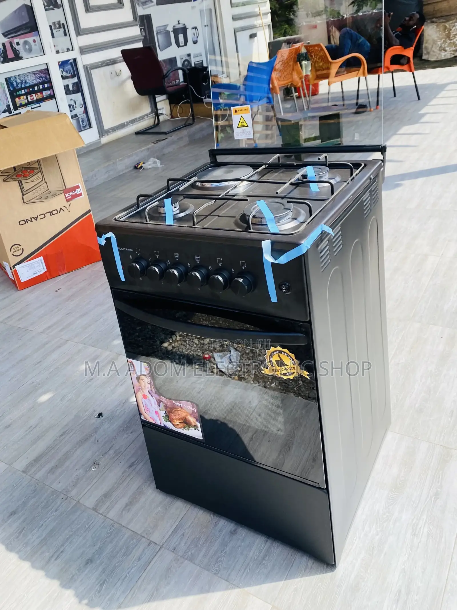 Authentic Volcano 50x50 3 Gas + 1 Electric Burner(Black) 