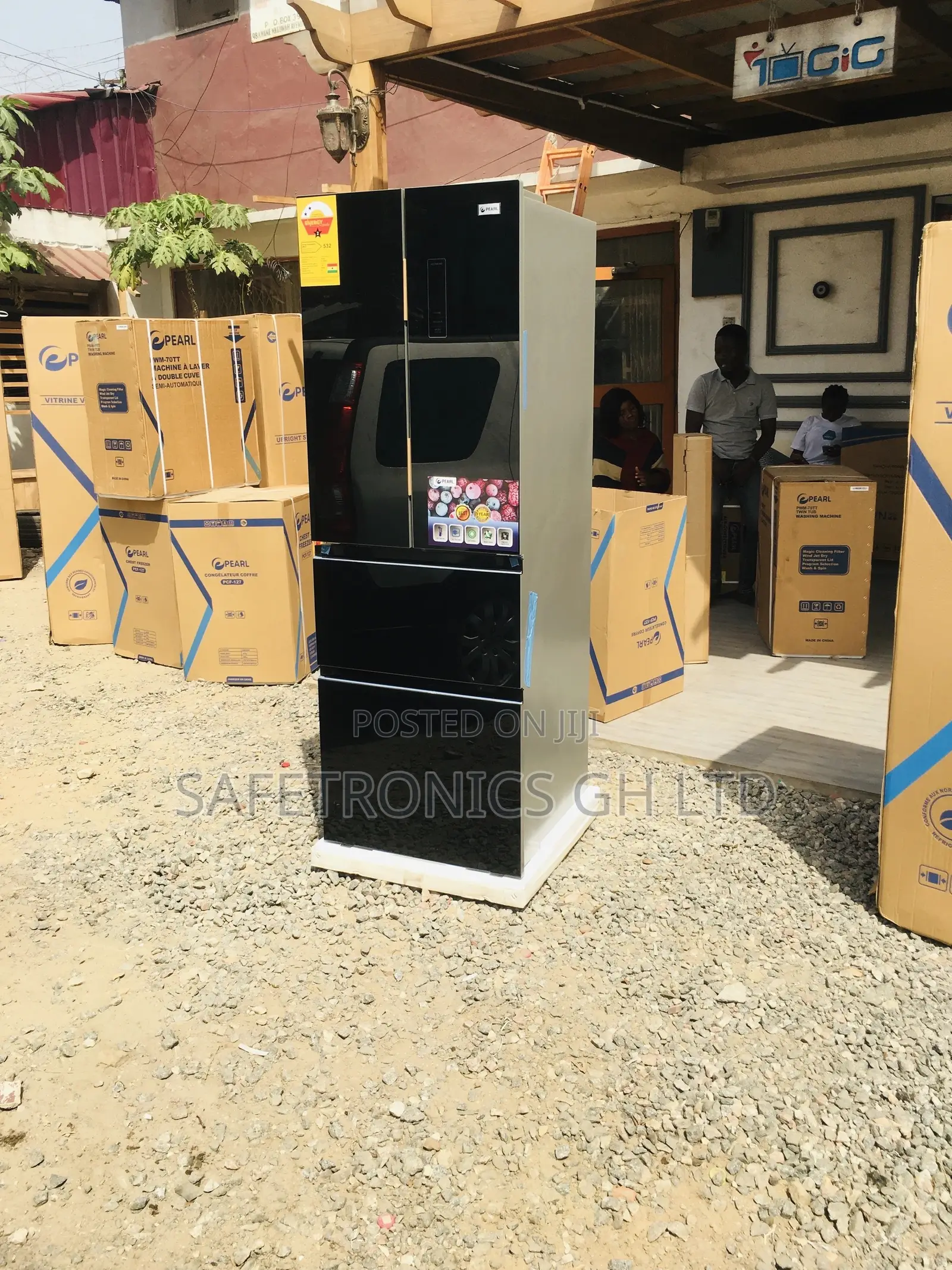 PF-470BG Pearl Bottomfreezer 4 Doors Glass Black Fridge