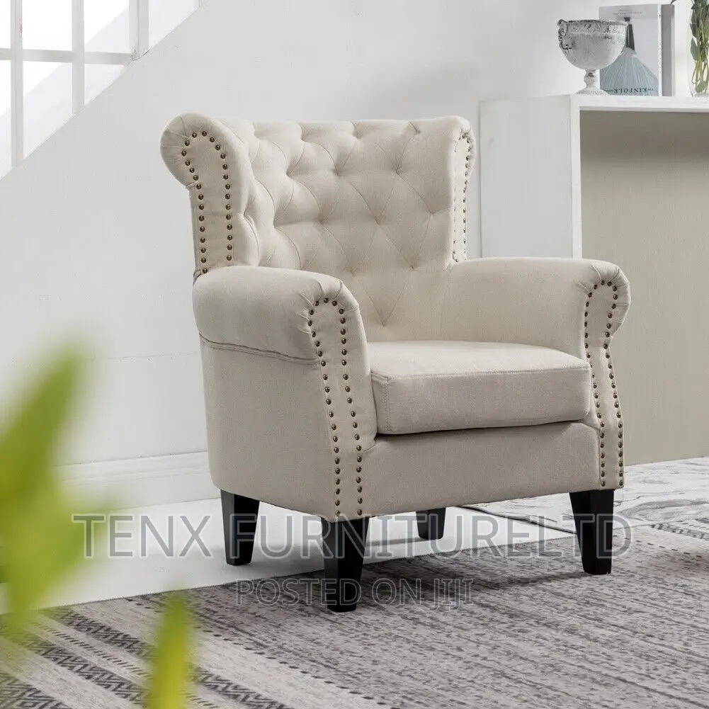 Chesterfield Button Fabric Armchair Chair Wing Back