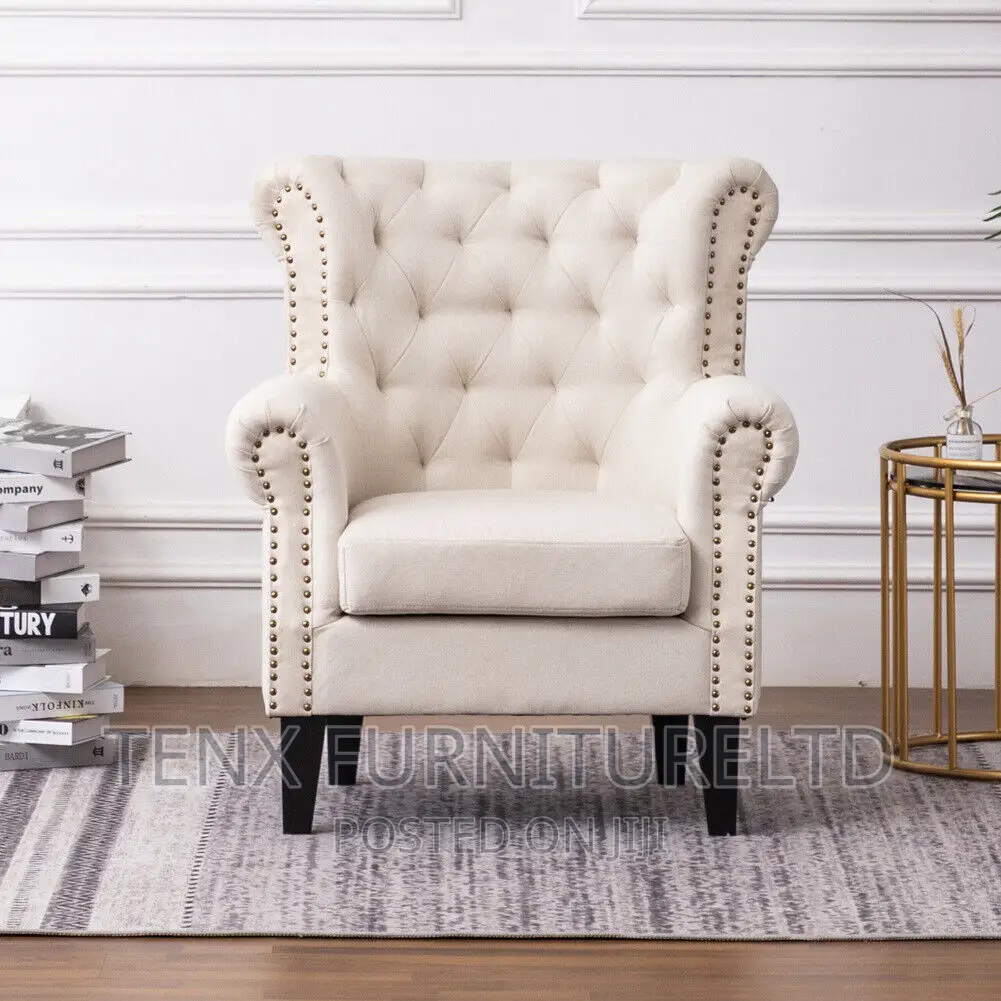 Chesterfield Button Fabric Armchair Chair Wing Back