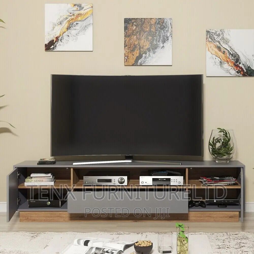 Modern TV Unit Stand Vintage Oak Cabinet (Grey and Oak))