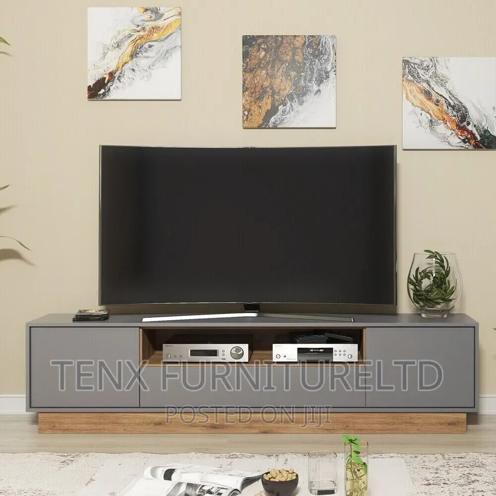 Modern TV Unit Stand Vintage Oak Cabinet (Grey and Oak))