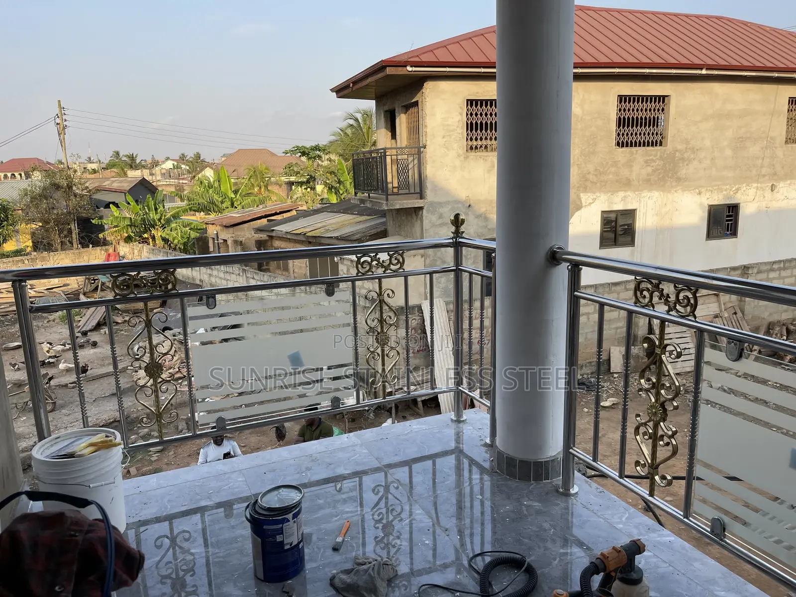 Stainless Gold Flowers Design Balustrade