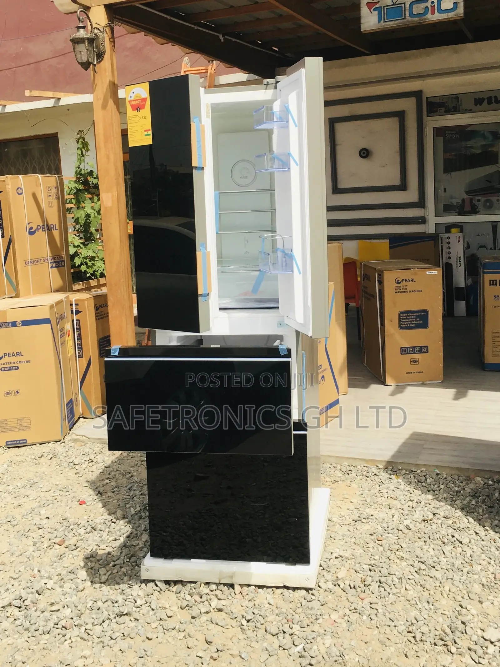 4 Doors Glass Black Bottomfreezer Pearl PF-470BG Fridge