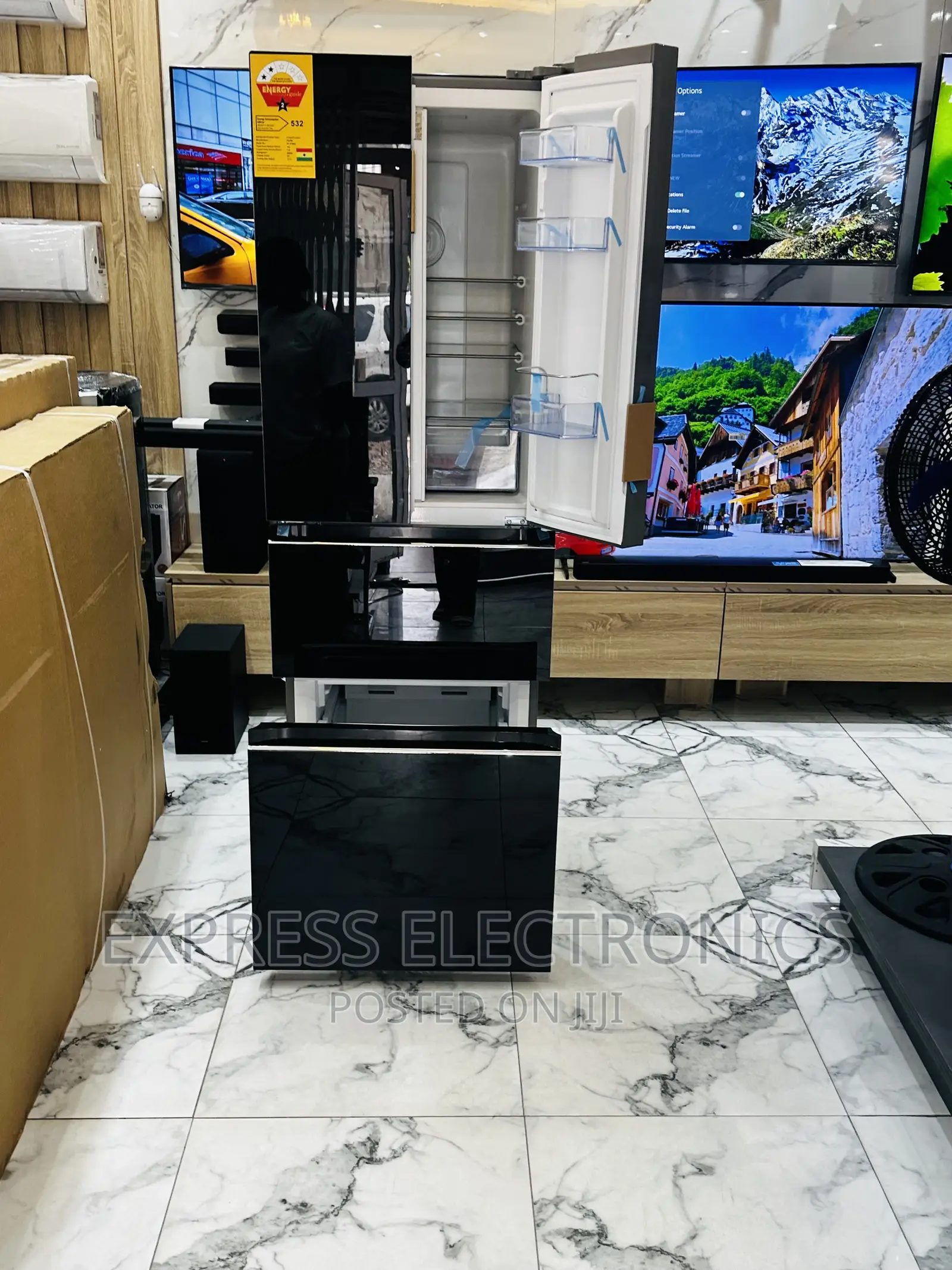 1 Quality Sleek Mirror 4doors Pearl PF-470BG Fridge Black