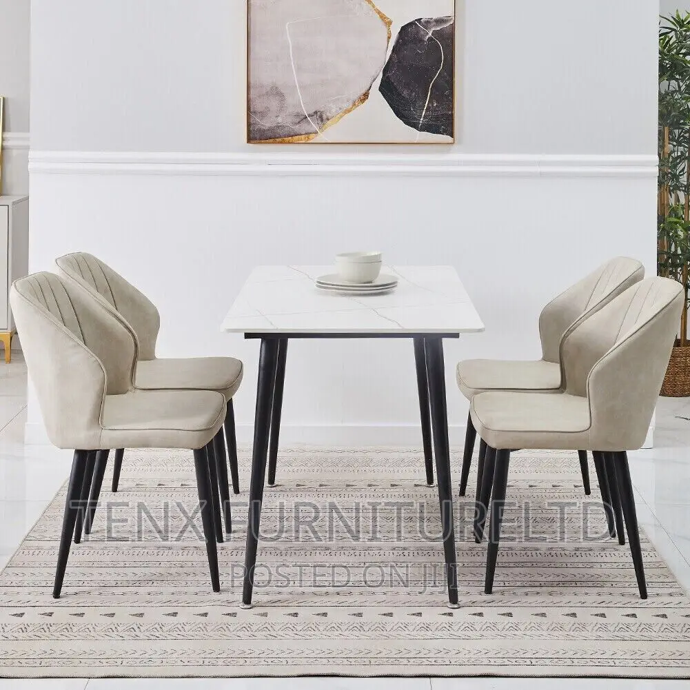 Dining Set 4 Seater (Marble Stone Top) With Leather Chairs