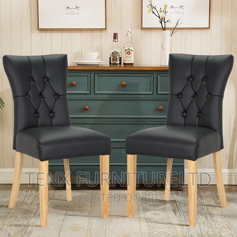 2pcs Kitchen Dining Chairs Faux Leather Retro Padded