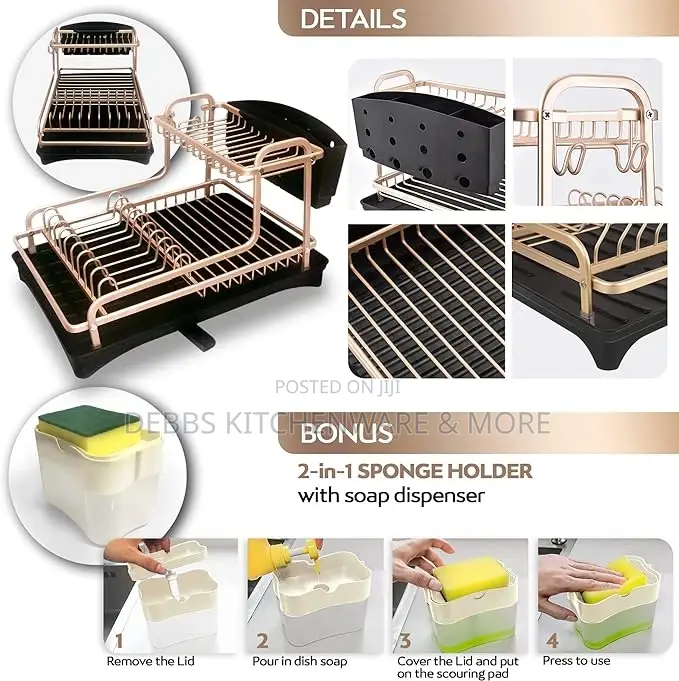 Rust Proof Dish Drying Stand -With Sponge Holder Drainage