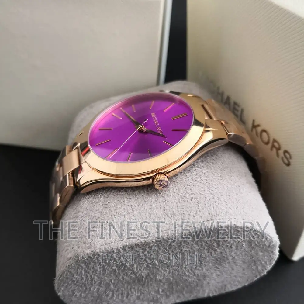 Michael Kors Ladies Watch Slim Runway Rose Gold Plum MK3550