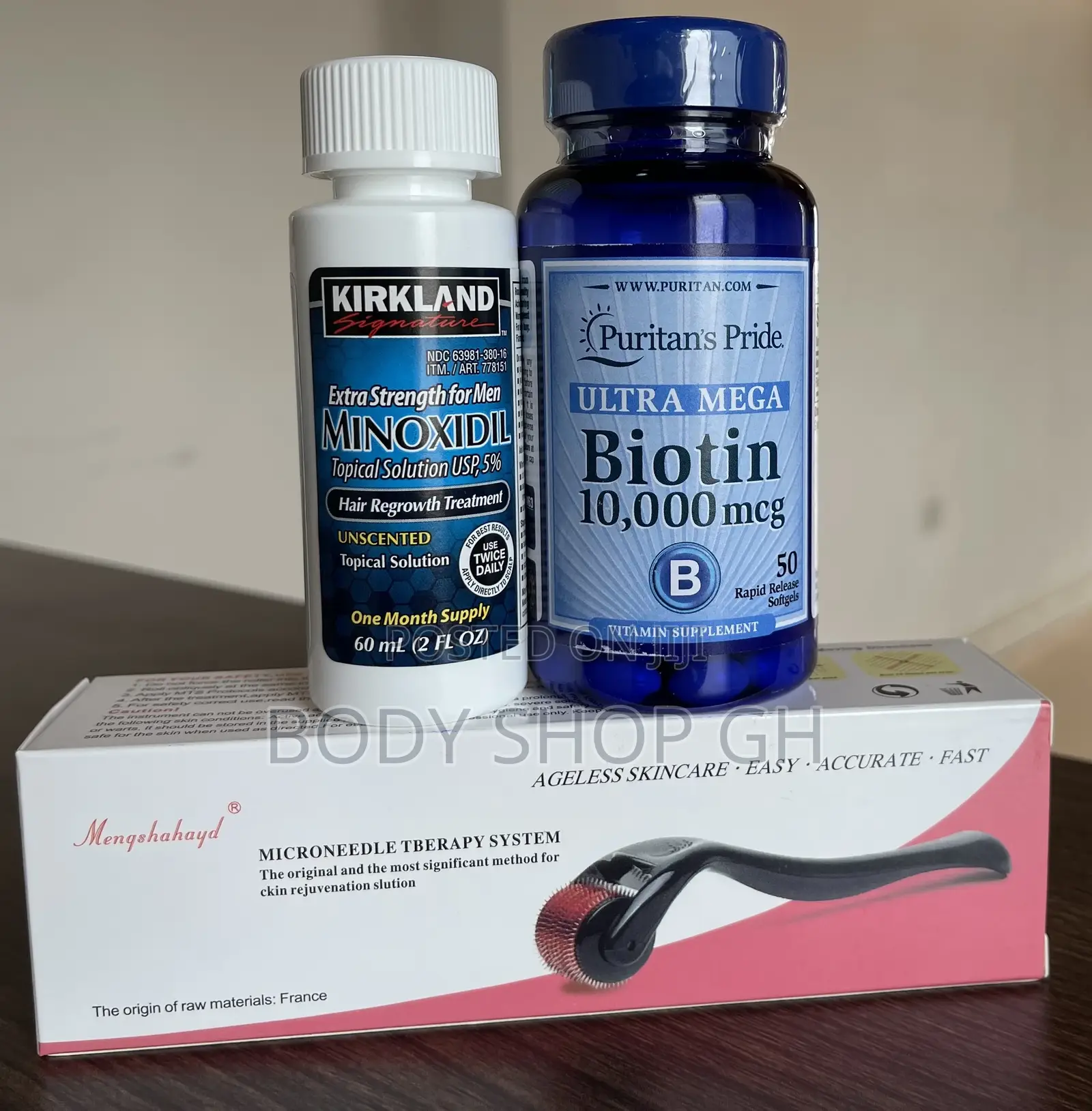 Kirkland Minoxidil + Derma Roller + Biotin - [ Beard + Hair]