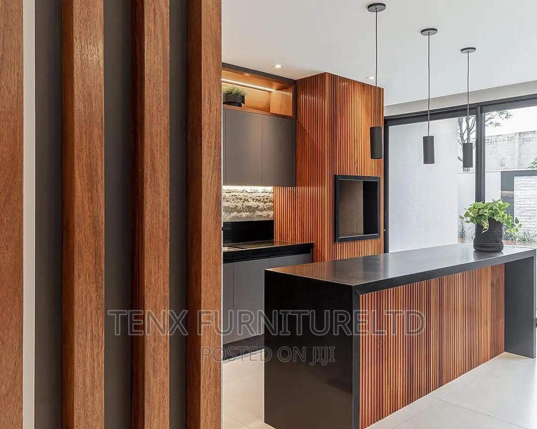 Kitchen Cabinet With Built Island and Stone Top