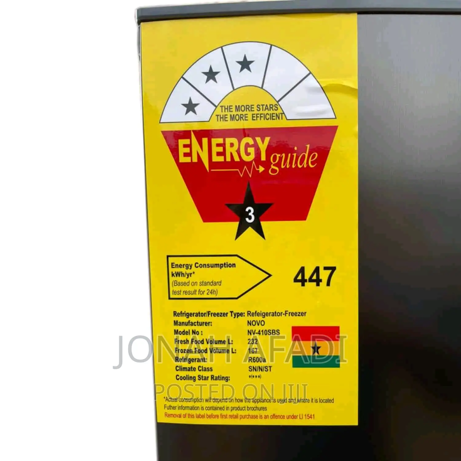 NOVO 399liters Side by Side Fridge NV-410SBS