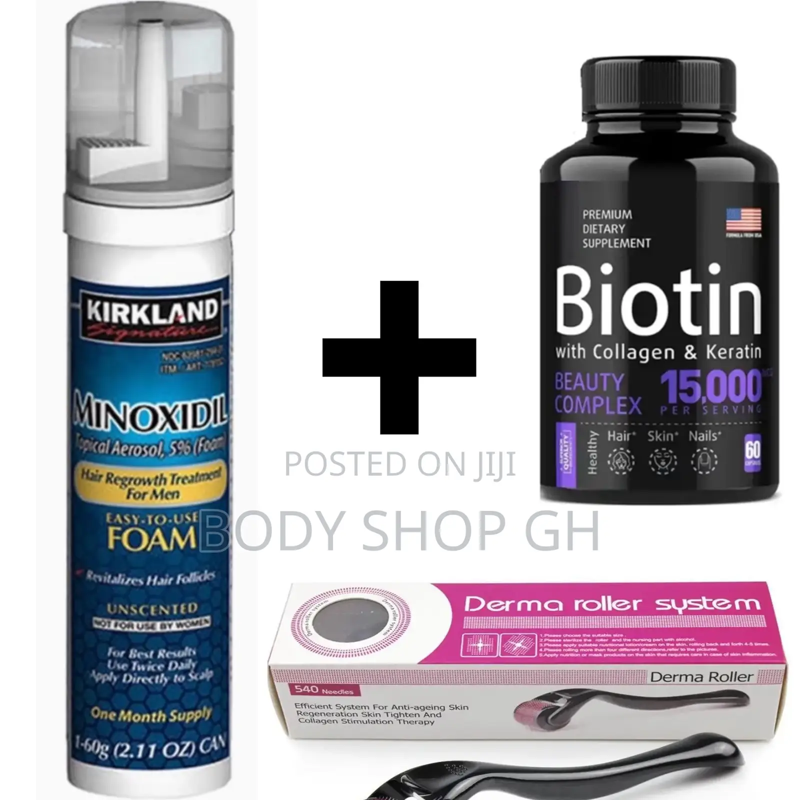 Kirkland Minoxidil Foam + Roller + Biotin -[Beard +Hairline]