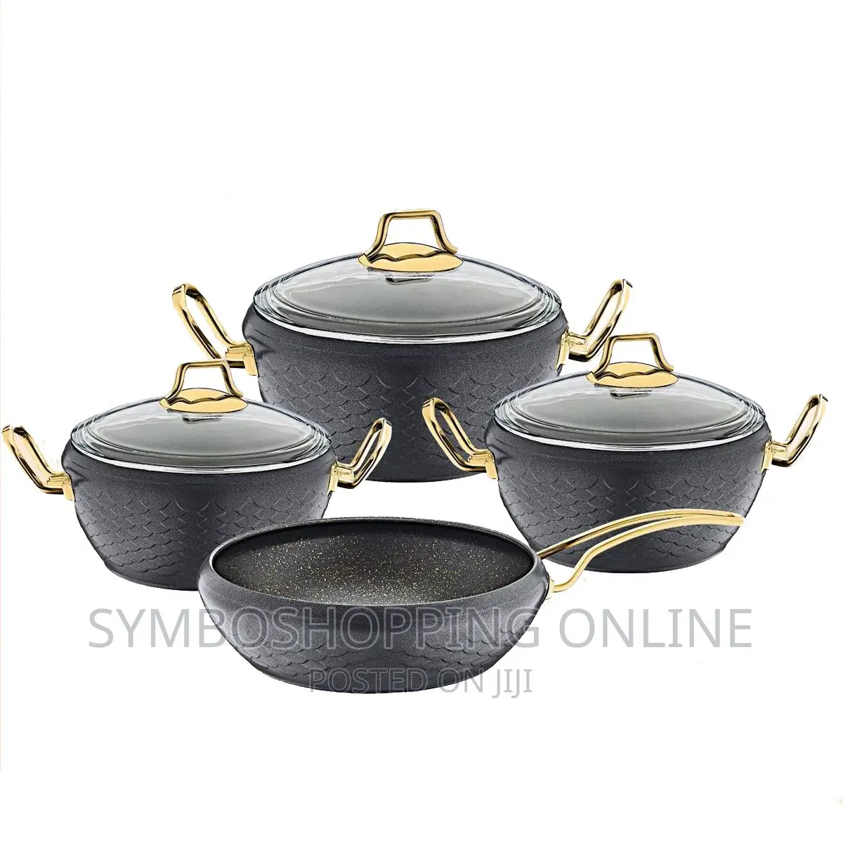OMS Non-Stick Granite Cookware Set – Black Gold – 7-Piece UK