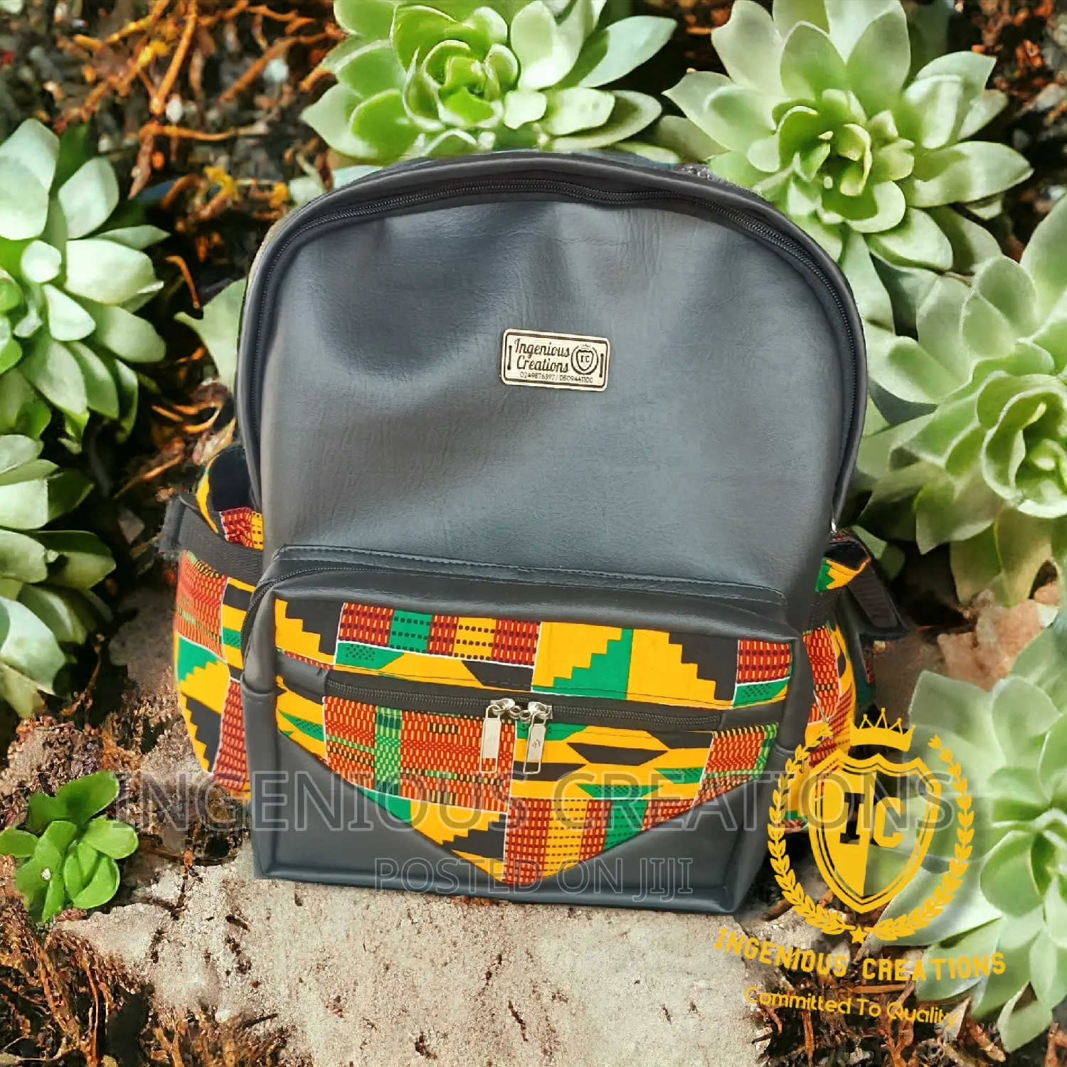 Quality African Print /Leather Backpack