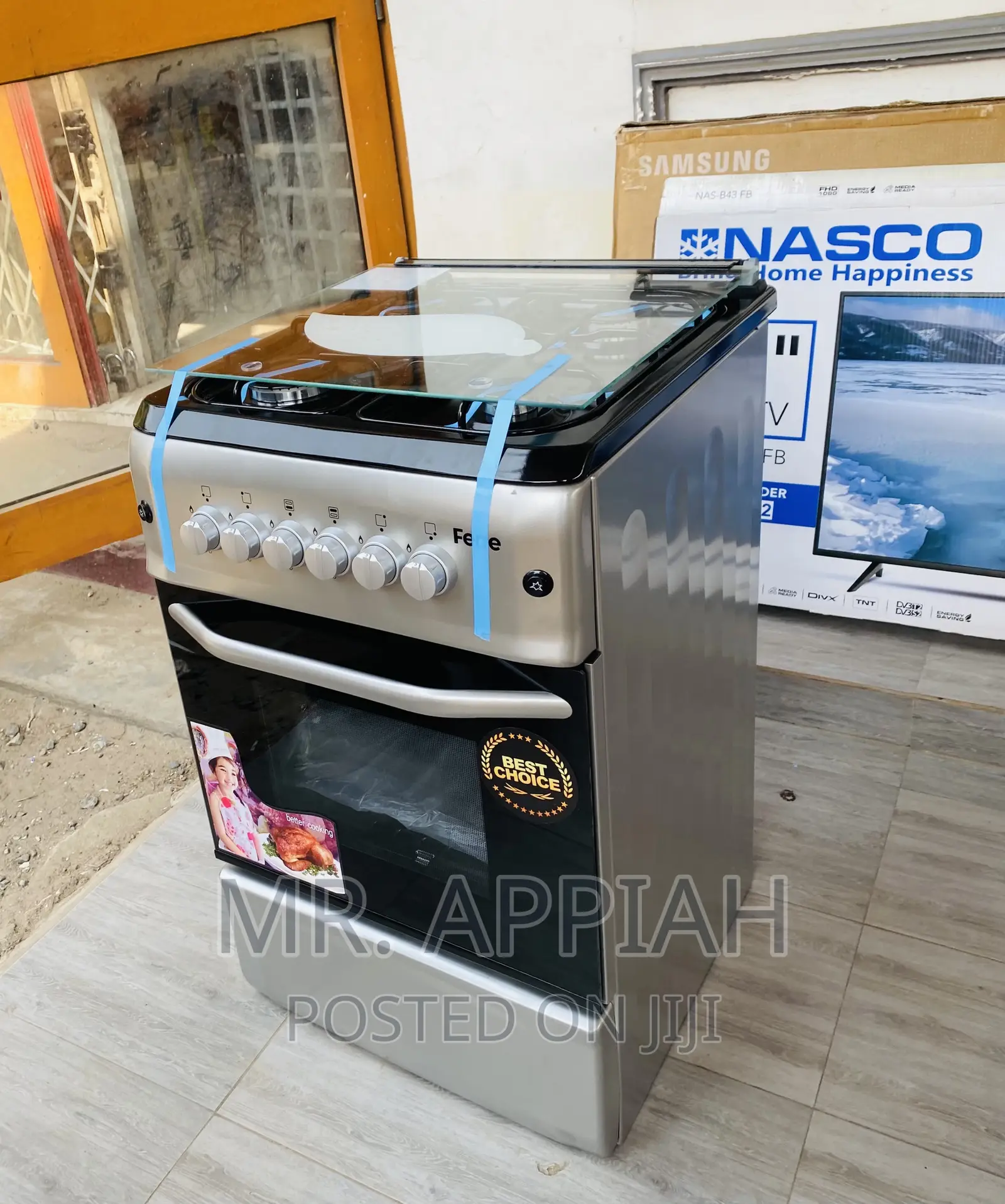 Anti-Rust Ferre 50x55 4 Gas Burner With Oven + Glass Lid.