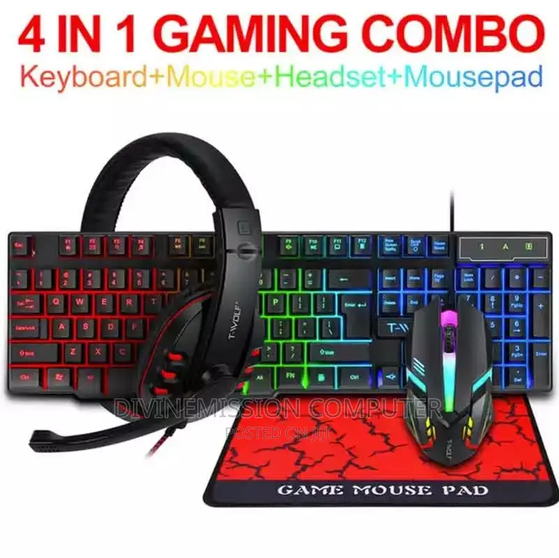 4 in 1 Wired Gaming Keyboard With Led Lights.