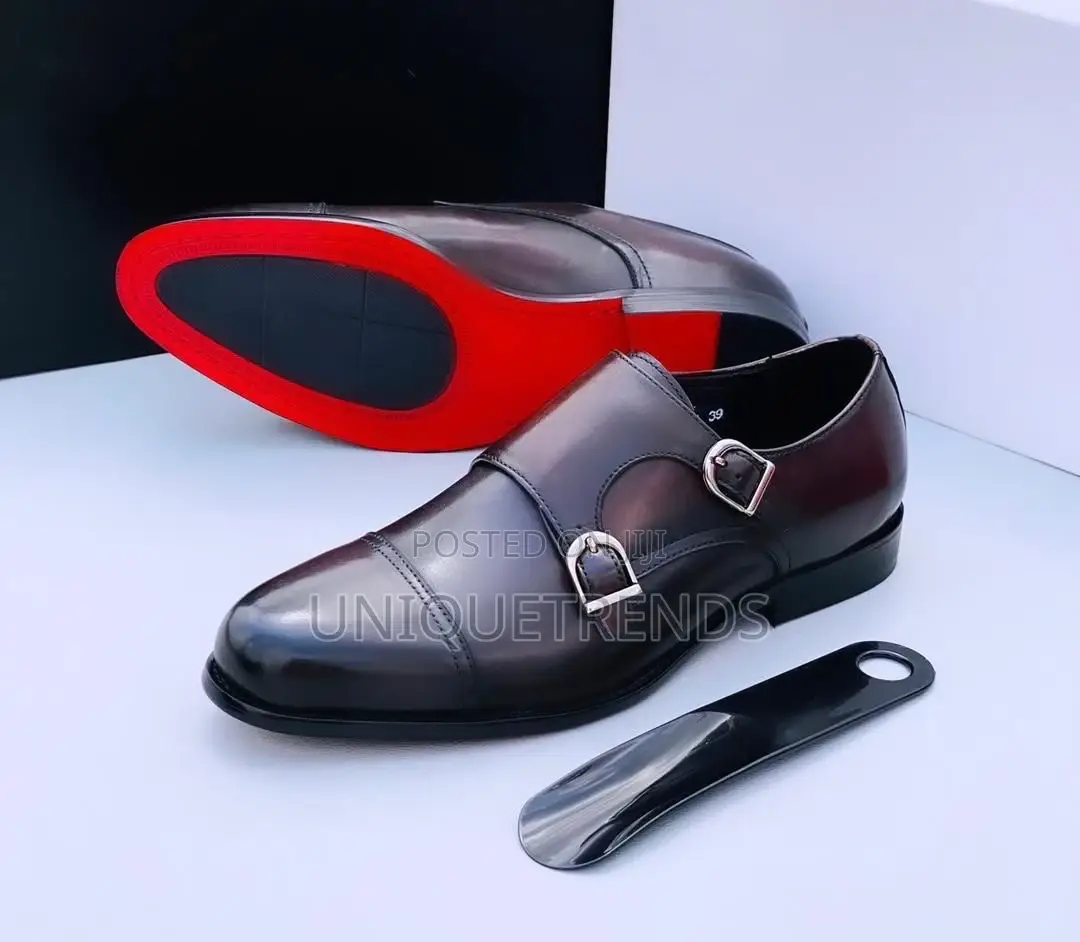 Double Buckle Leather Monk Shoes