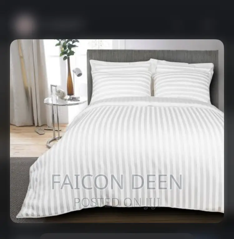 Hotel White Stripped Bed With Pillow Cases