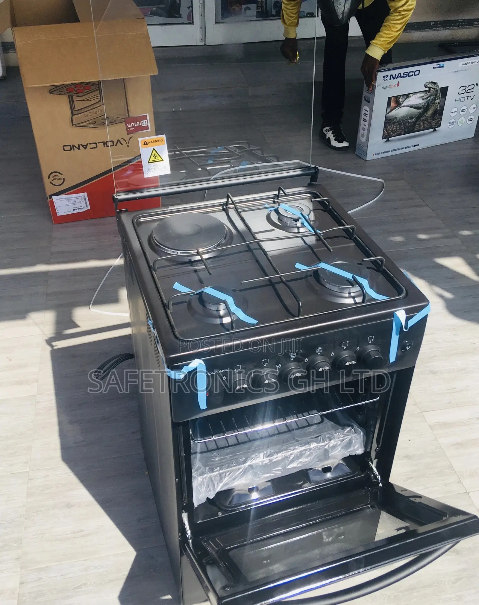 1 Electric 3 Gas Cooker Oven With Grill 50x50 Black Volcano