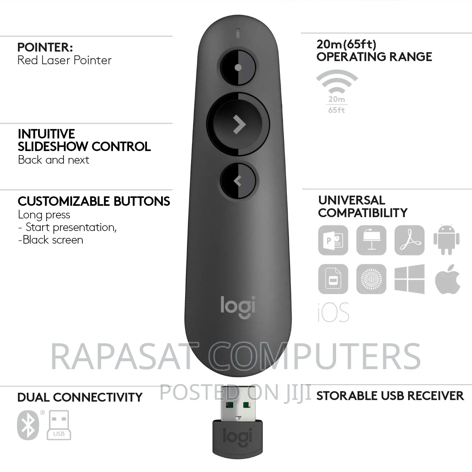 Logitech R500s Laser Presentation Remote With 2 Connectivity