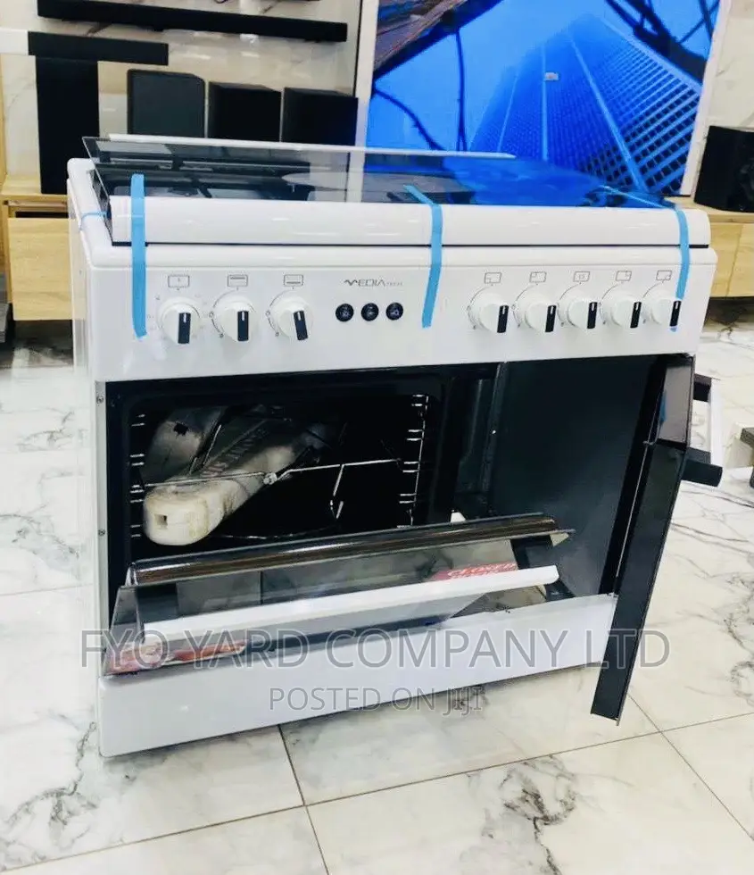 Midea Gas Cooker 5 Burner 90 X 60cm Silver Oven +