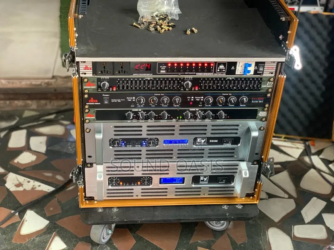 EV Mid and QSC Double Sub Full Set With Amps Rack