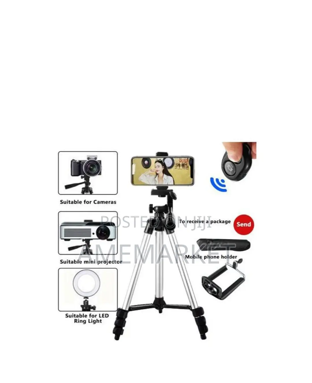 Phone Tripod Stand With Bluetooth Remote Control. Live Video