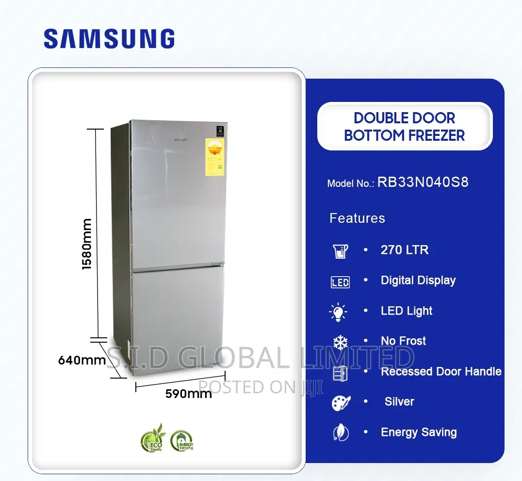Samsung Rb33n040s8 270ltr Double Door Bottom Freezer - Silve