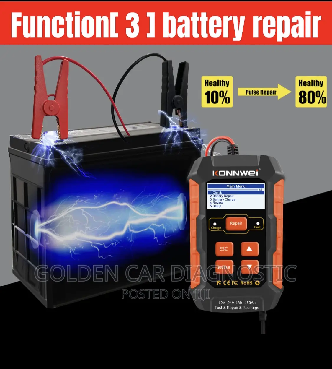 Konnwei KW520 12V 24V Car Solar Battery Tester,Charger,Rep