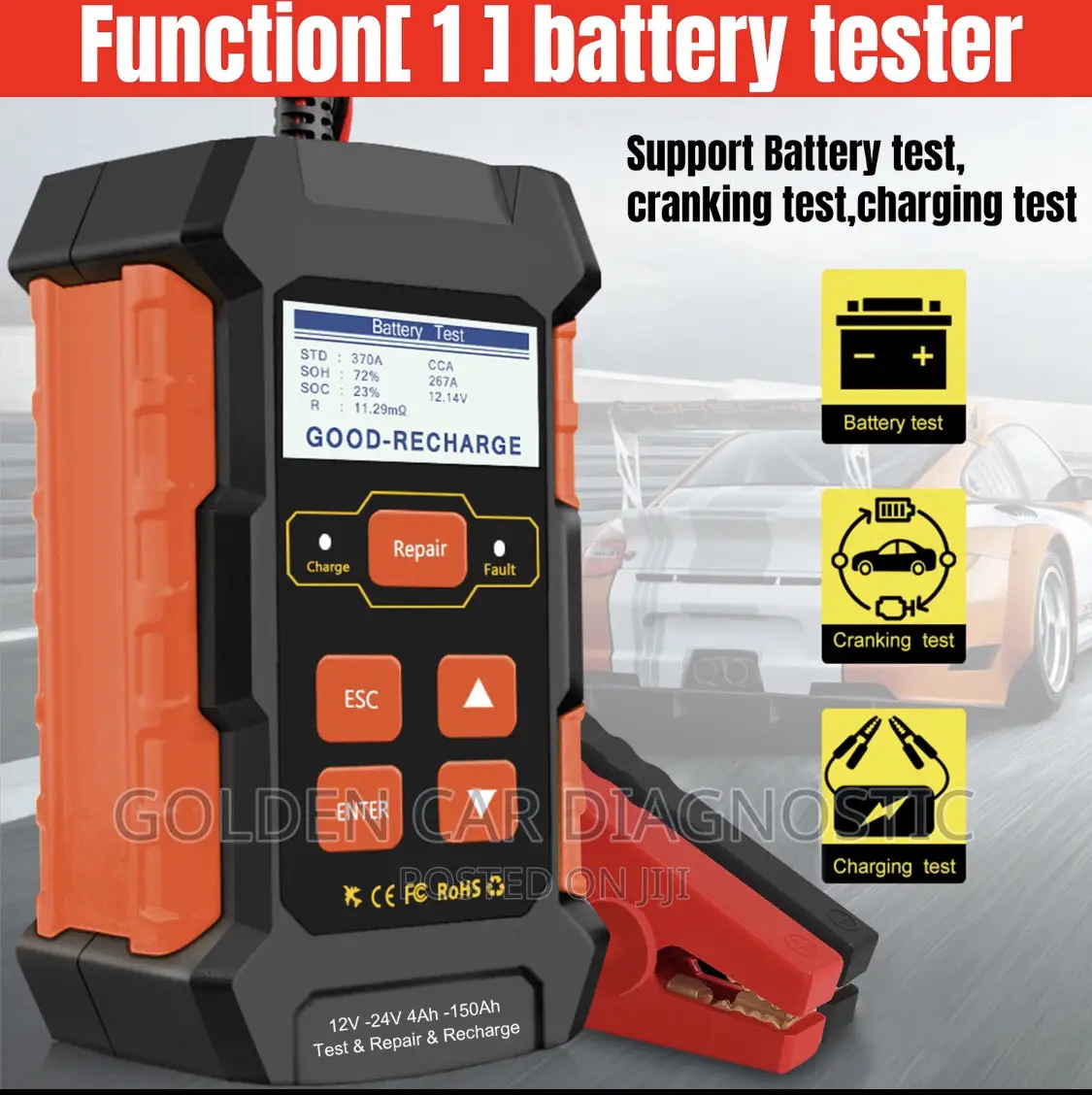 Konnwei KW520 12V 24V Car Solar Battery Tester,Charger,Rep