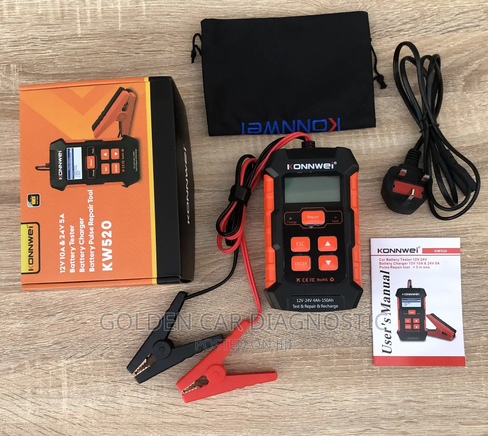 Konnwei KW520 12V 24V Car Solar Battery Tester,Charger,Rep