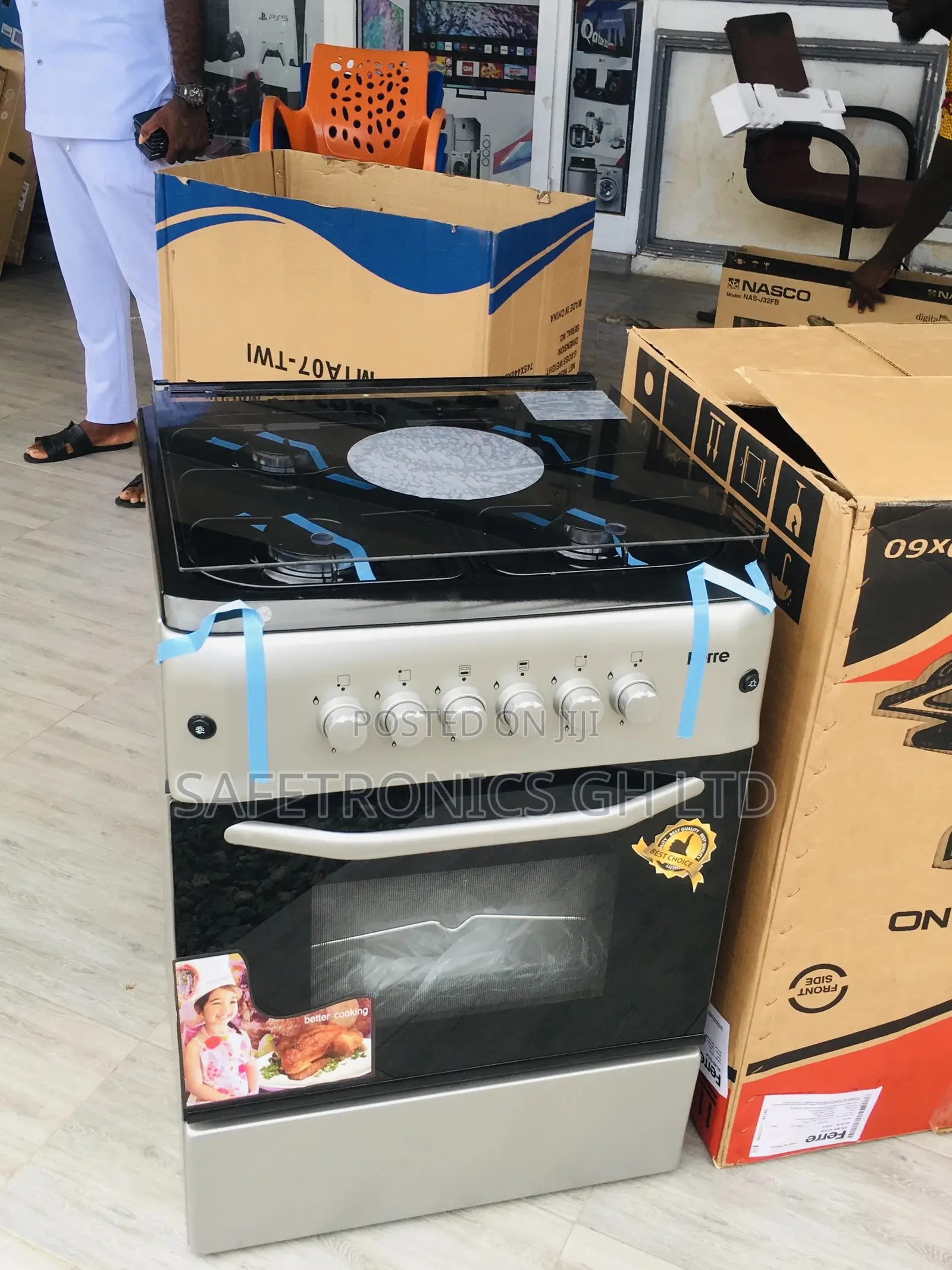 4 Gas Cooker Oven With Grill 60x60 Ferre Gray Glass Lid