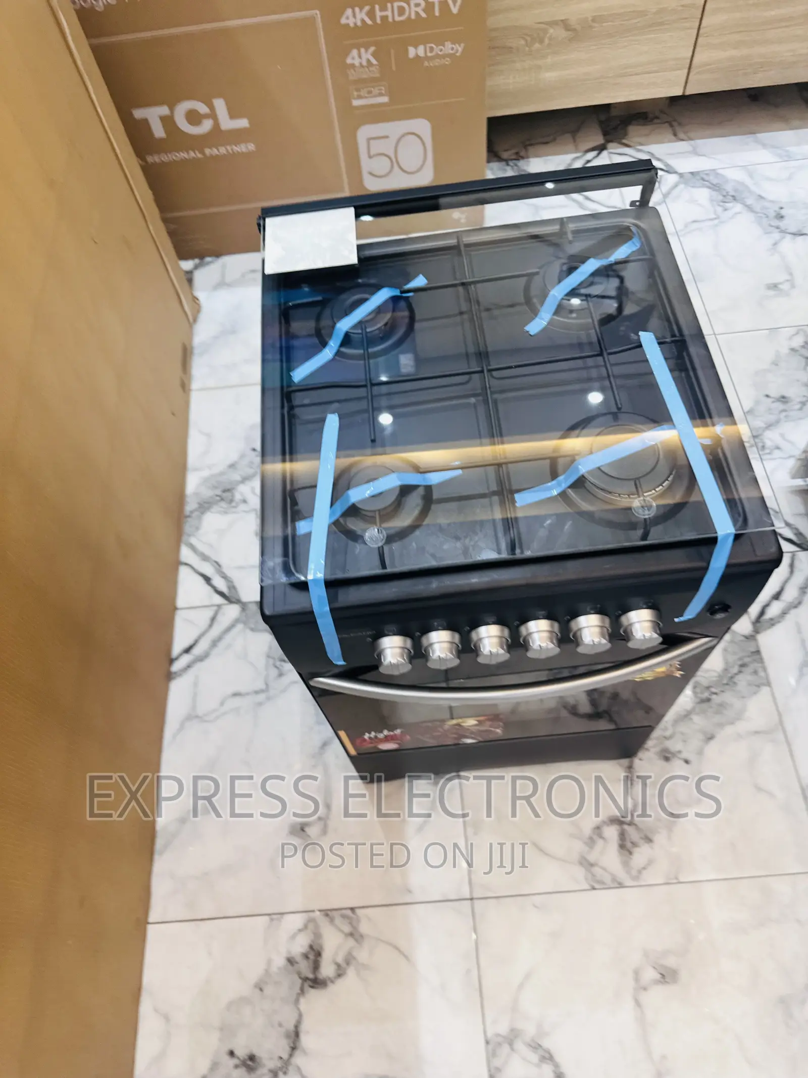 Black Sleek Design Gas Cooker Oven Grill 50/50 4burner