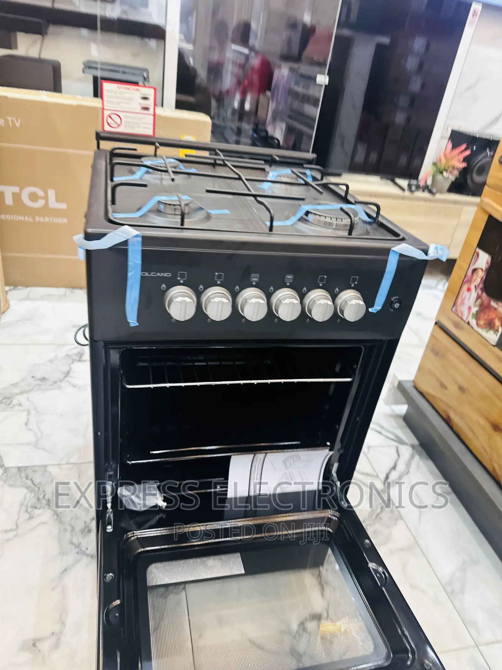 With Knobs Gas Cooker Oven Grill 50/50 Black. 4burner.