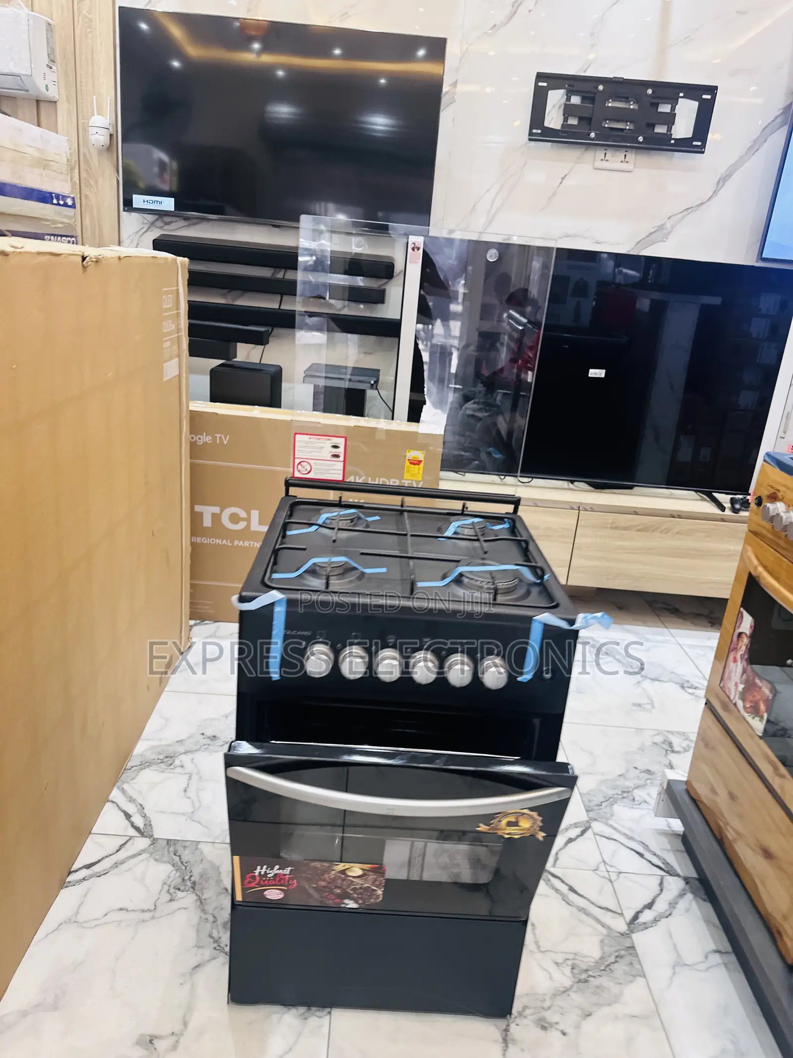 Stainless Steel Black Gas Cooker Oven Grill 4burner 50/50