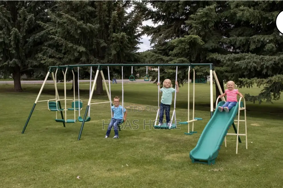 9 Station Commercial Swing Set With Slide Free Installation
