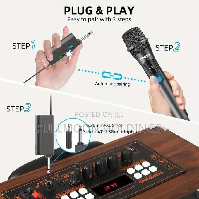 Bomge 4-Channel Dynamic Wireless Microphone System Red Grey