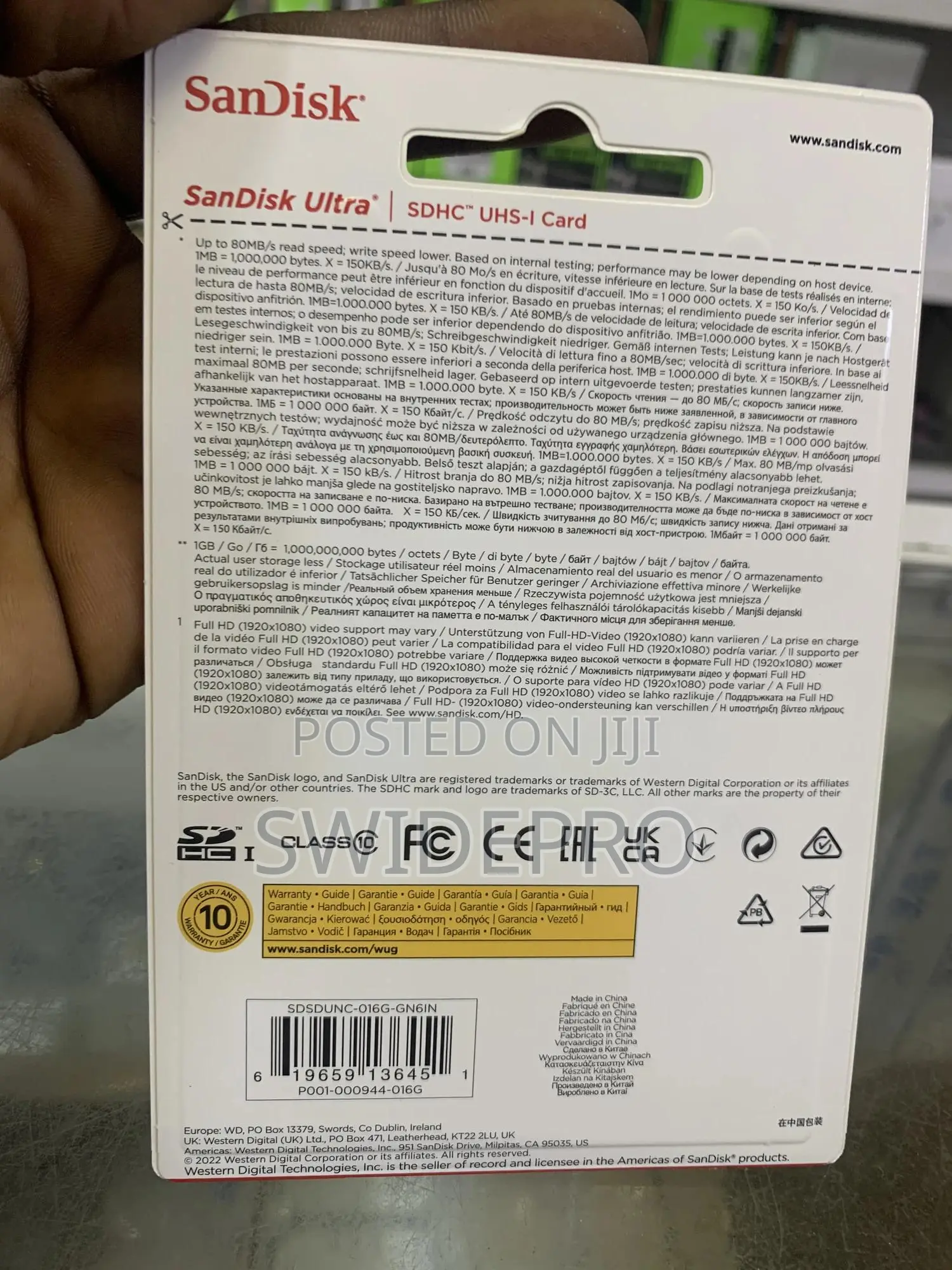 Sandisk 16GB Ultra SDHC UHS-I HD Camera Memory Card 80mb/S