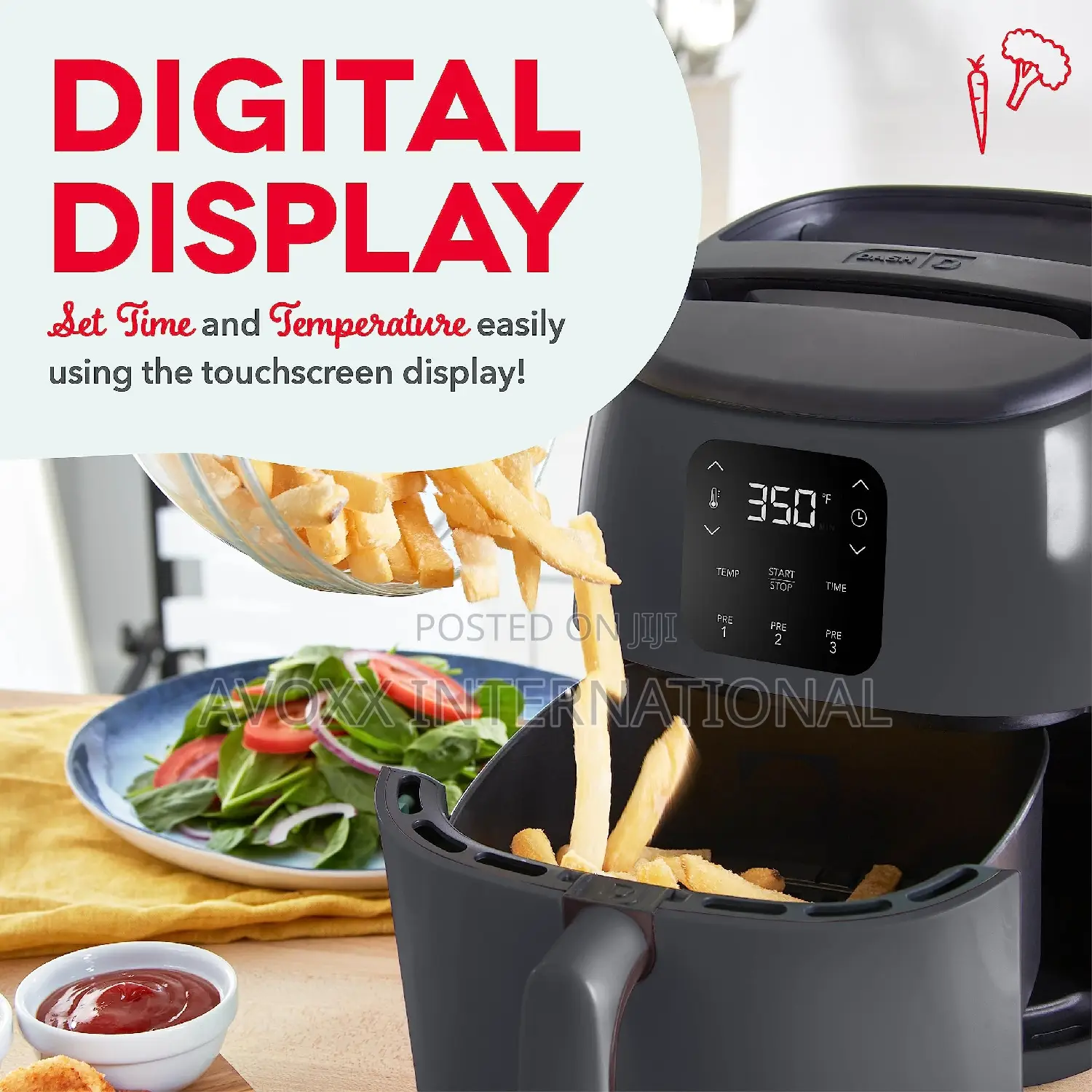 DASH Tasti-Crisp Electric Air Fryer Oven,2.6 Qt., Grey