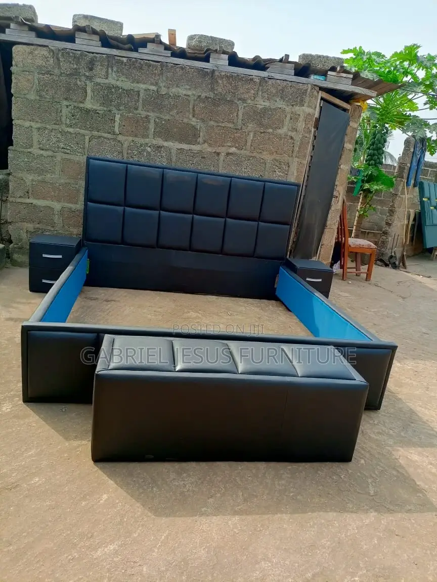 Queen Size Bed With Side Drawers and Couch