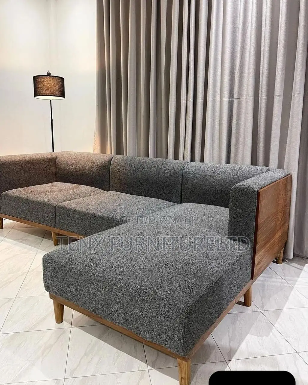 L Shape Sofa With Carved Wood