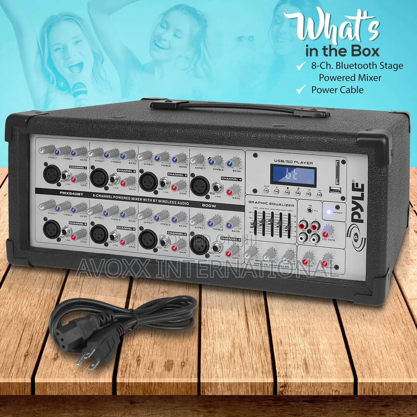 Pyle 8-ch.Bluetooth Stage Powered Mixerpro Audio Sound Mixer