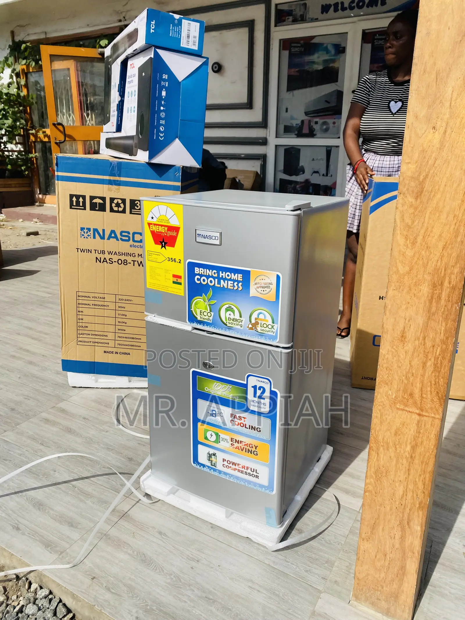 Durable Nasco Double Door Electric Table Top Fridge.